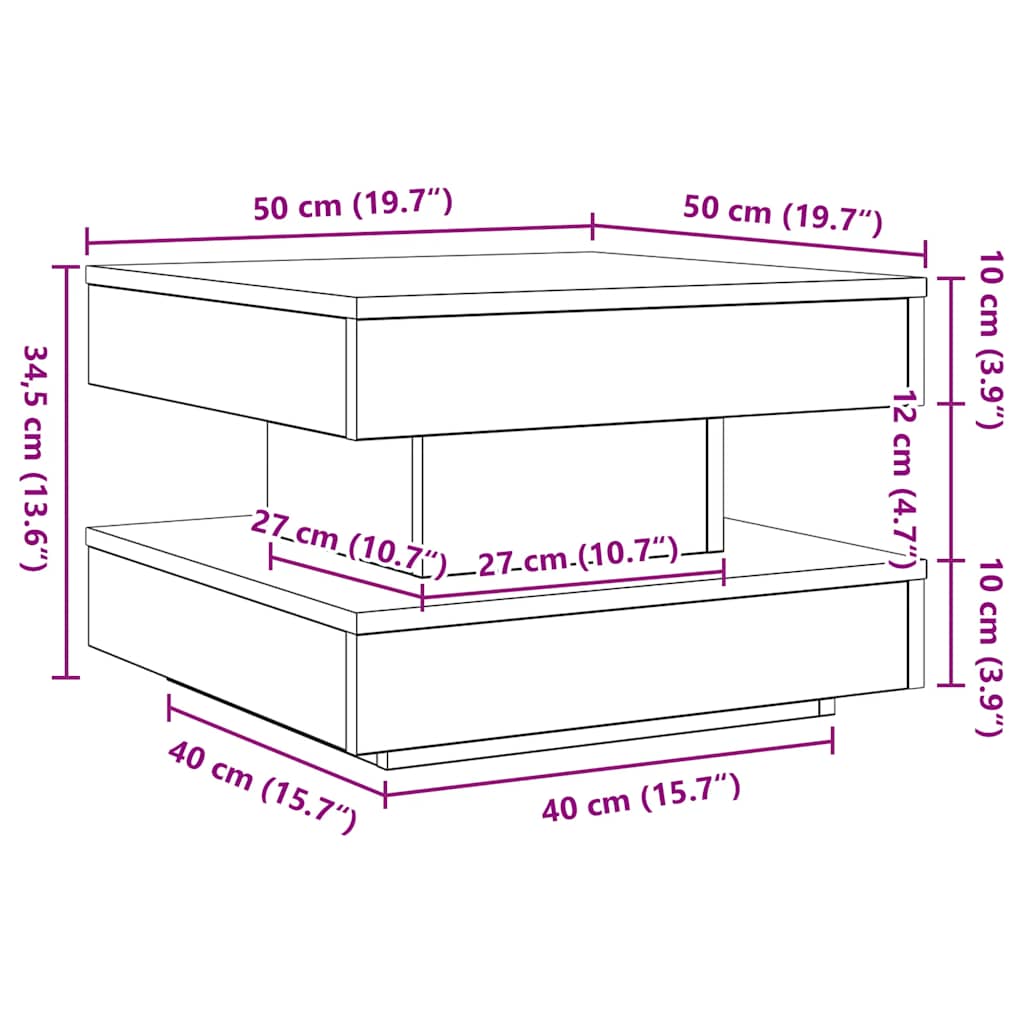 Salongbord Sofabord Svart 360-graders roterbart 50x50x34,5 cm