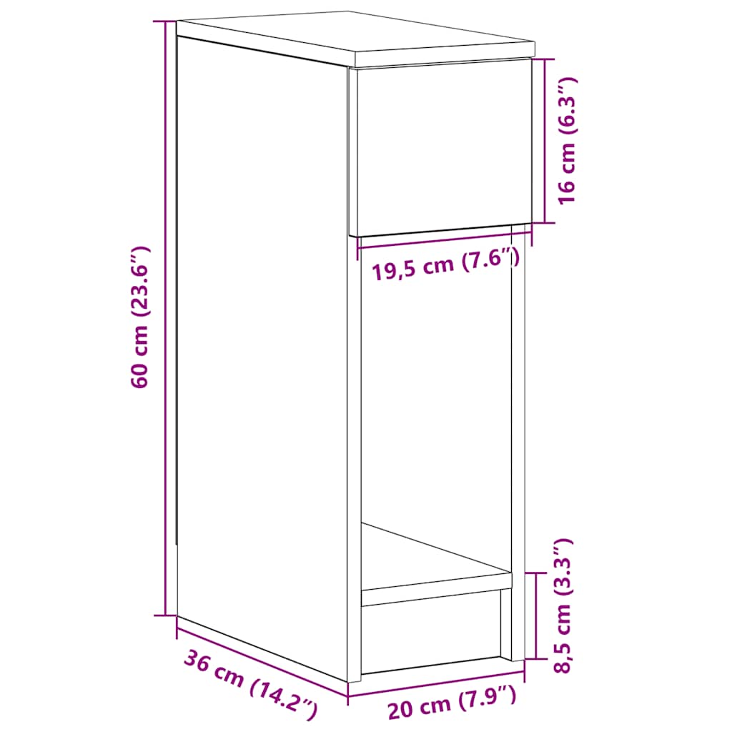 Nattbord Sengbord Svart Eik med skuff 20x36x60 cm