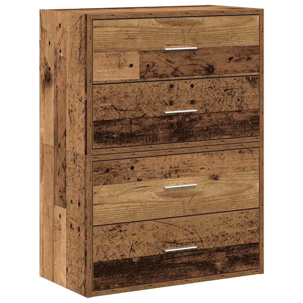 Skap med 2 skuffer 2 stk gammelt tre 60x31x40 cm konstruert tre