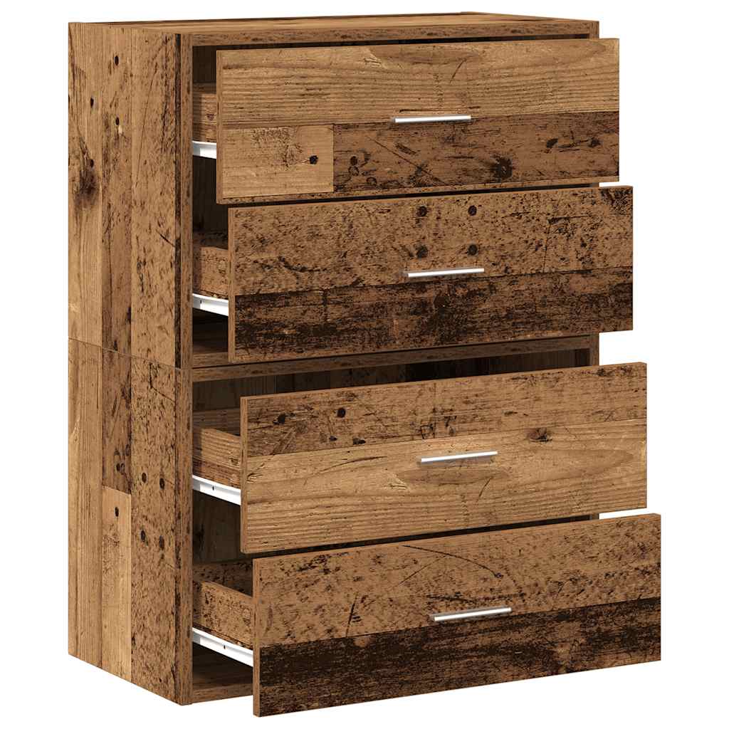 Skap med 2 skuffer 2 stk gammelt tre 60x31x40 cm konstruert tre