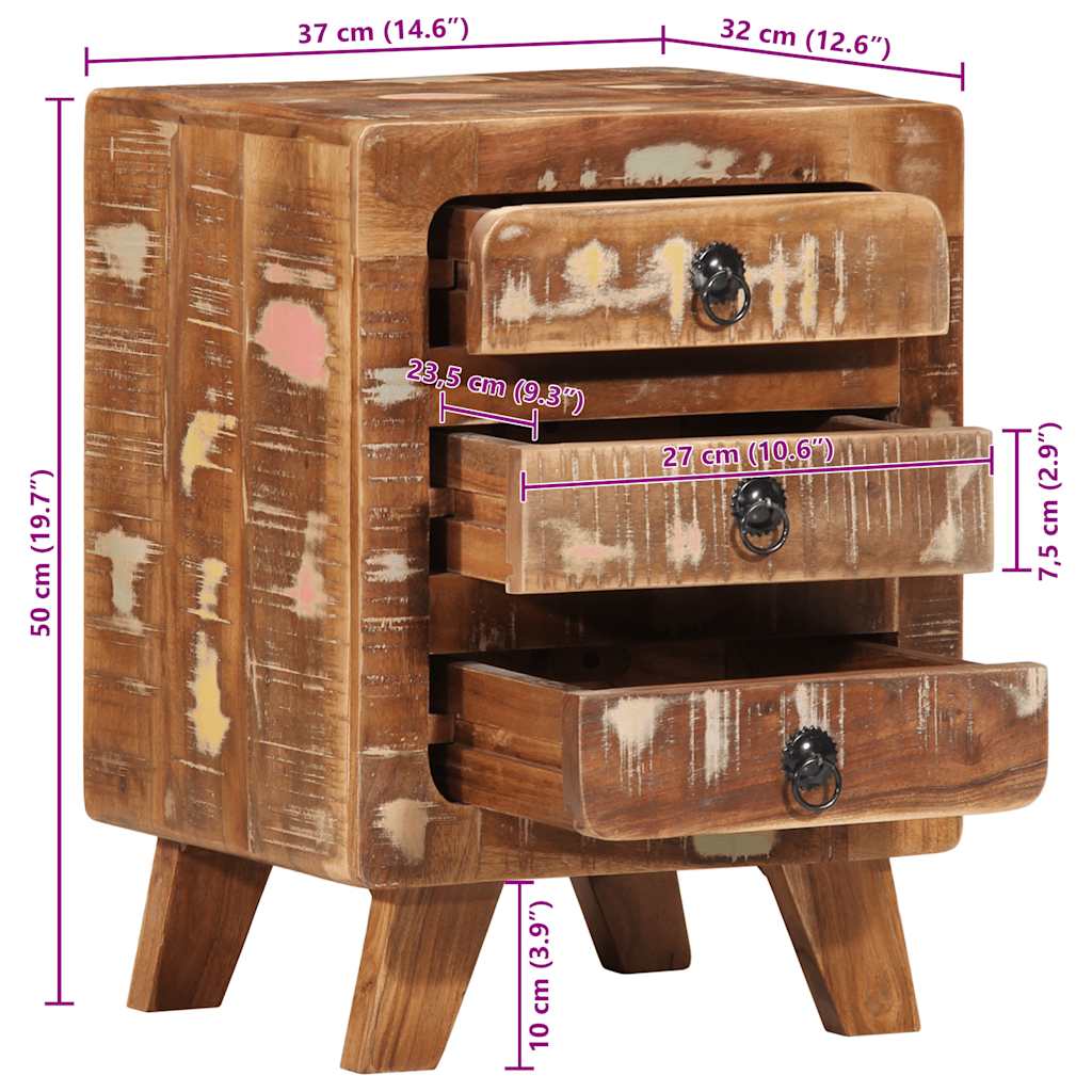 Nattbord Sengbord Tre Gjenvunnet Heltre 37x32x50 cm