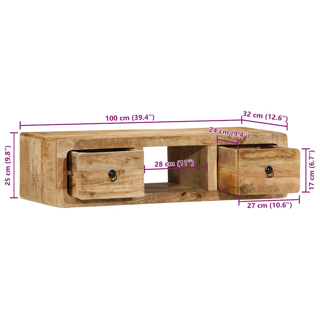 TV-Møbel Tre Tv-benk Veggmontert 100x32x25 cm grovt heltre mangotre