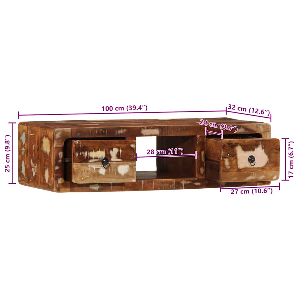 TV-Møbel Tre Tv-benk Veggmontert 100x32x25 cm gjenvunnet heltre