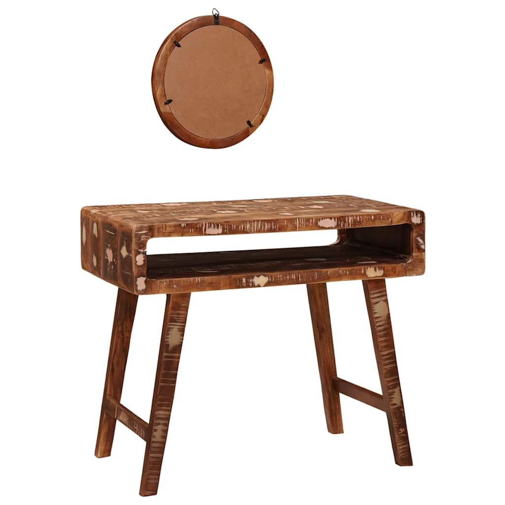 Sminkebord med hylle Brun 90 x 76 x 45 cm Solid gjenvunnet tre
