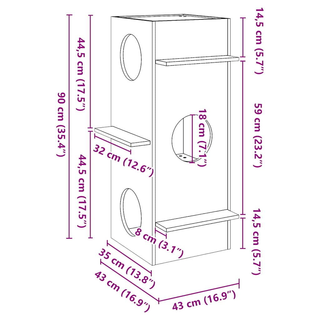 Kattemøbel Kattehus voksbrun 43x43x90 cm heltre furu