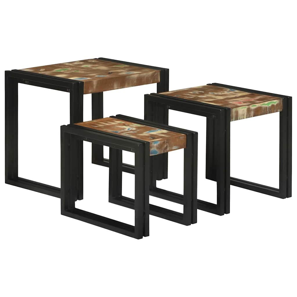 Stablingsbord 3 pcs Brunt og svart Massivt gjenvunnet tre