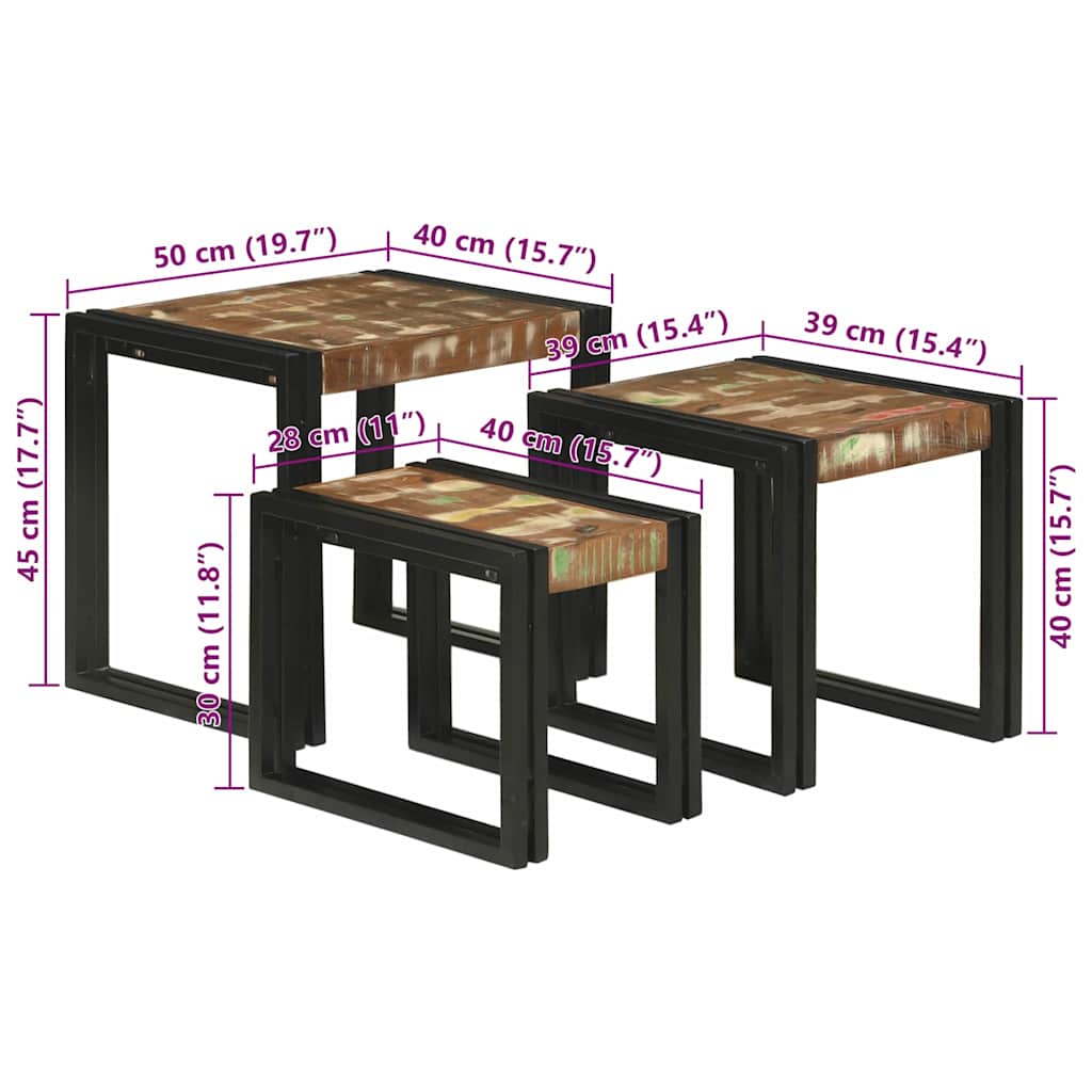 Stablingsbord 3 pcs Brunt og svart Massivt gjenvunnet tre
