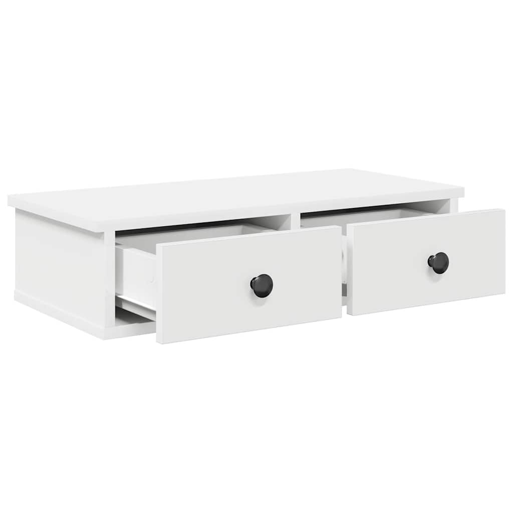 Vegghylle Hvit med skuffer 60x25x15 cm