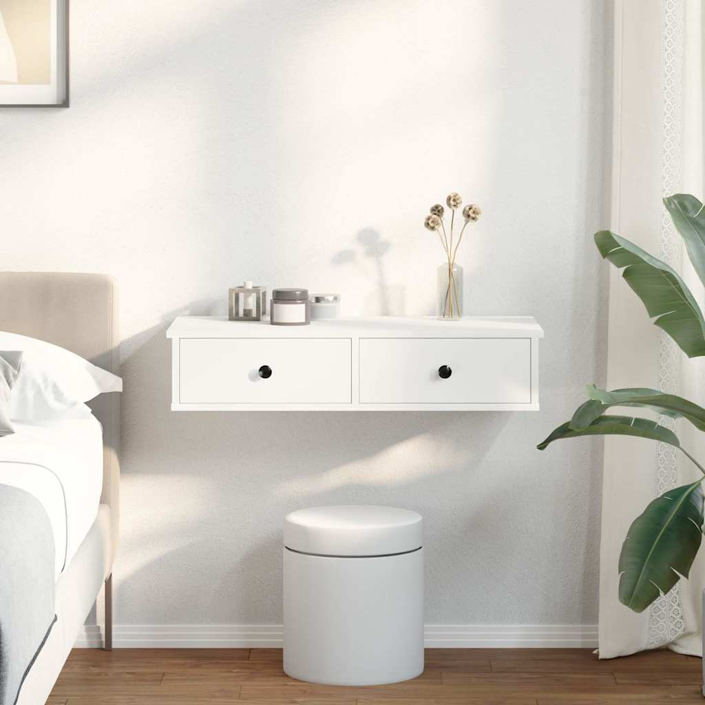 Vegghylle Hvit med skuffer 80x31x17 cm