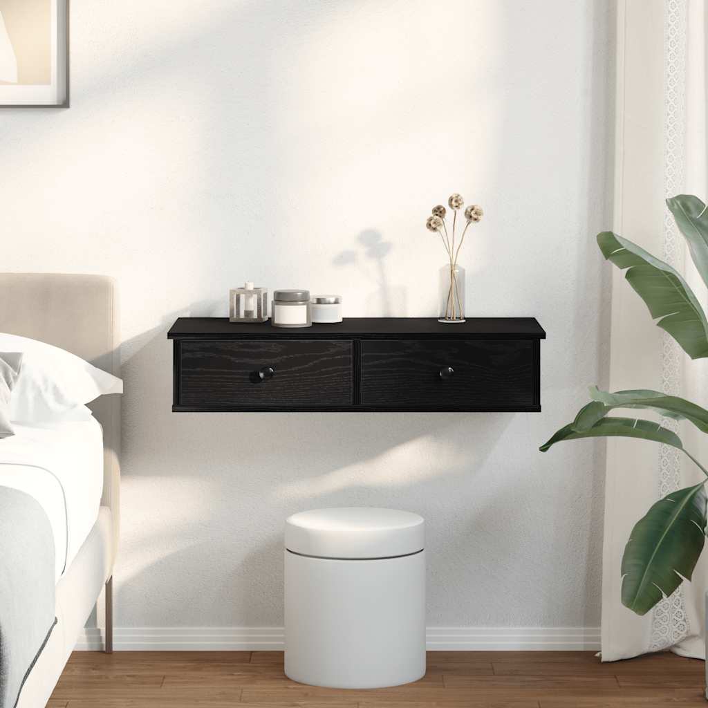Vegghylle Svart med skuffer 80x31x17 cm