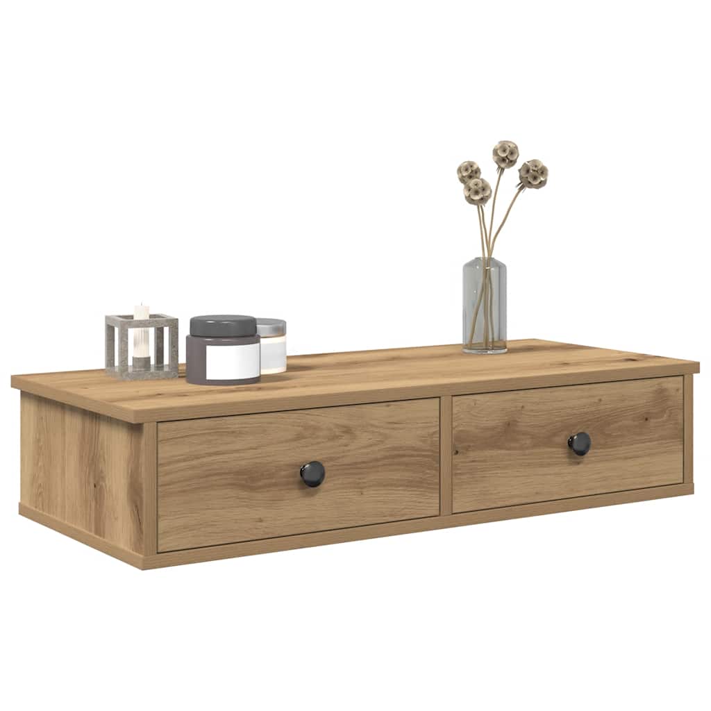 Vegghylle Artisan Eik med skuffer 80x31x17 cm