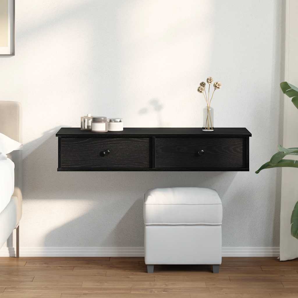 Vegghylle Svart med skuffer 100x37,5x19 cm