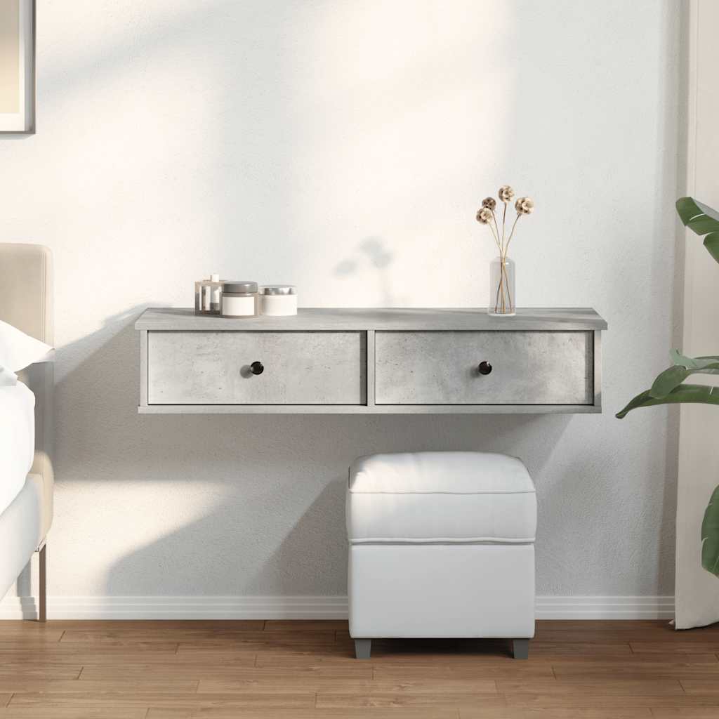 Vegghylle Betonggrå med skuffer 100x37,5x19 cm