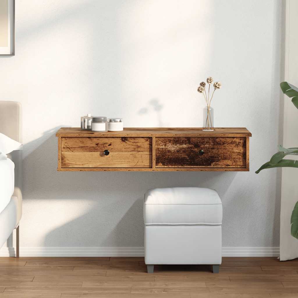 Vegghylle Gammelt Tre med skuffer 100x37,5x19 cm