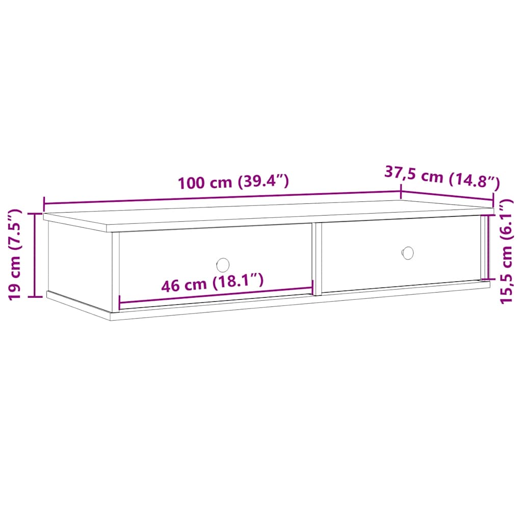 Vegghylle Artisan Eik med skuffer 100x37,5x19cm