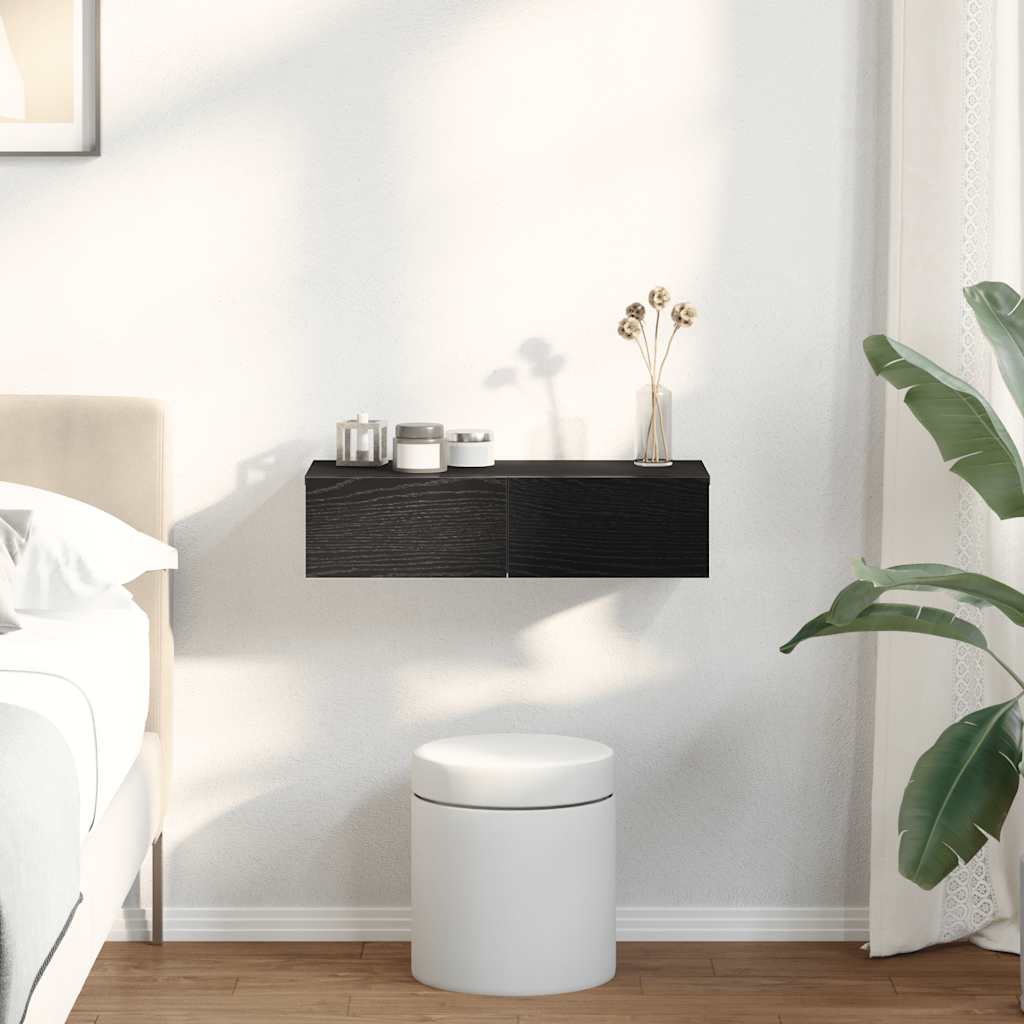 Vegghylle Svart med skuffer 60x26,5x15 cm