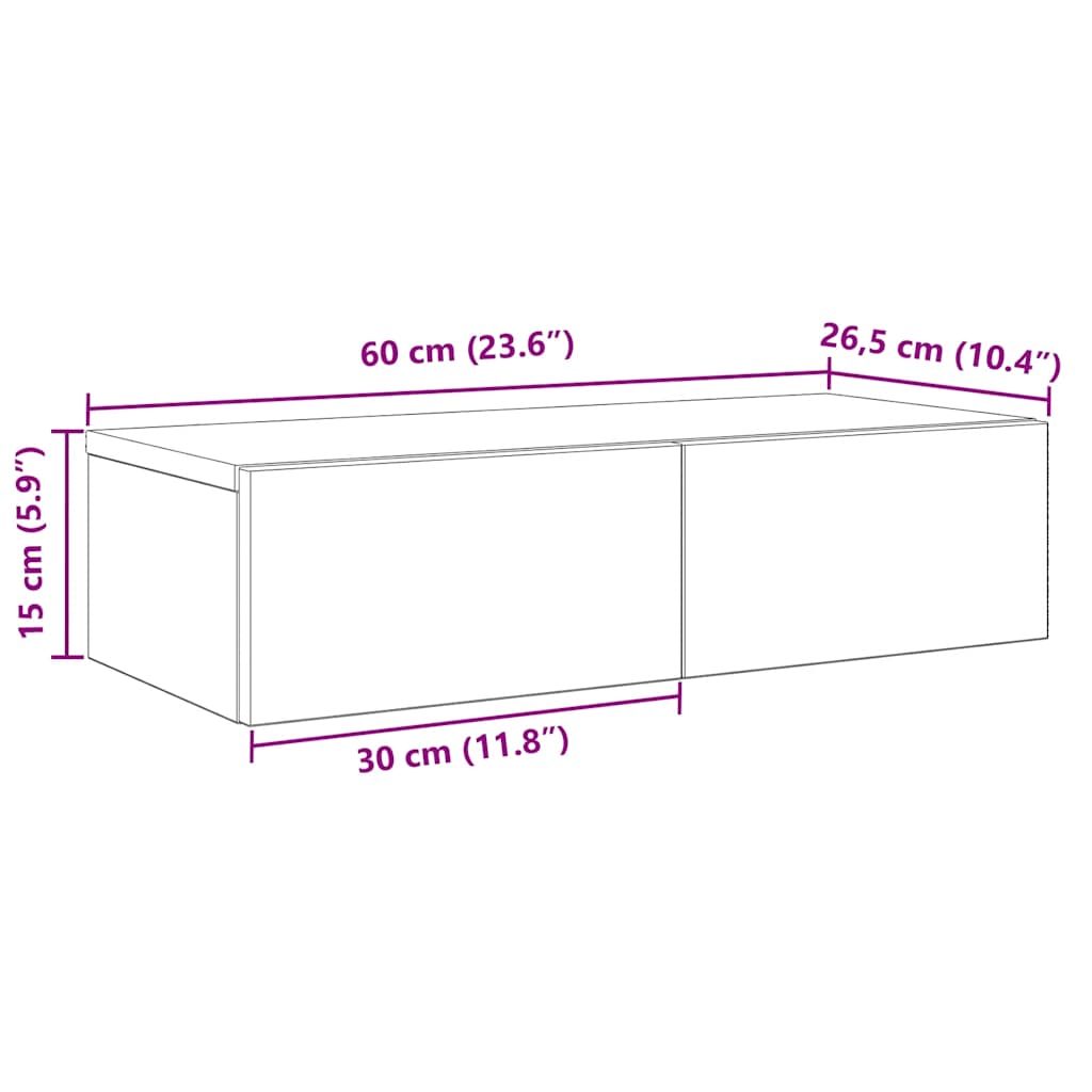 Vegghylle Svart med skuffer 60x26,5x15 cm