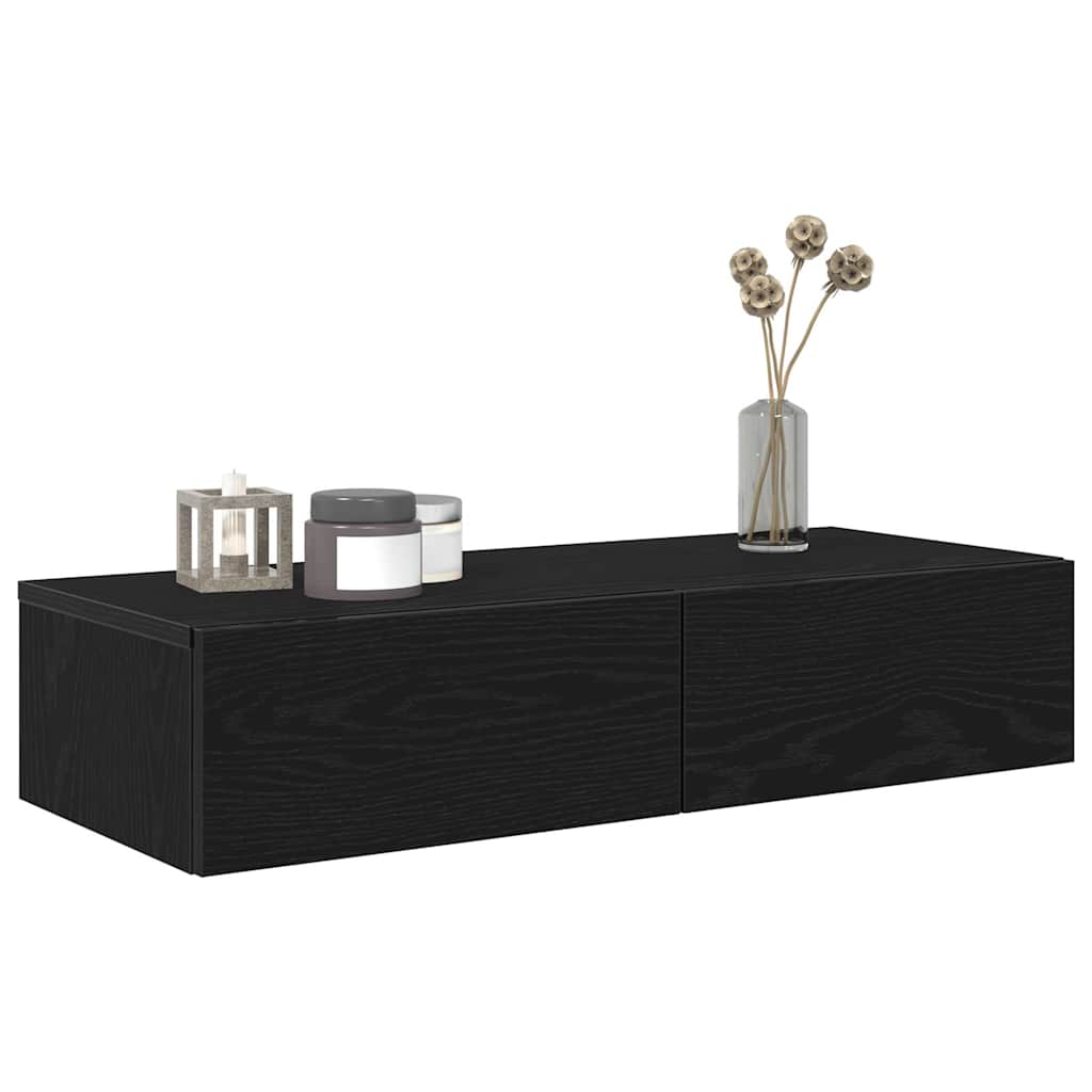 Vegghylle Svart med skuffer 80x33x17 cm