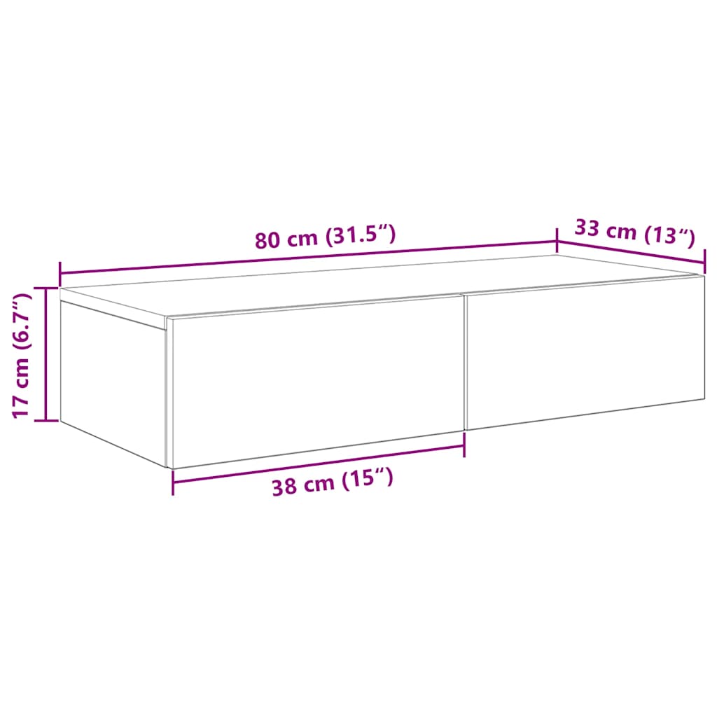 Vegghylle Svart med skuffer 80x33x17 cm