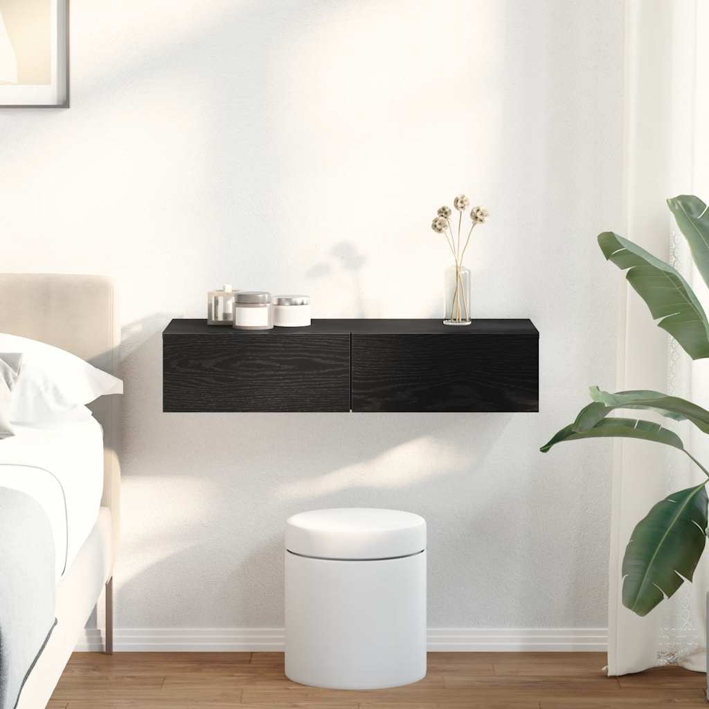 Vegghylle Svart med skuffer 80x33x17 cm