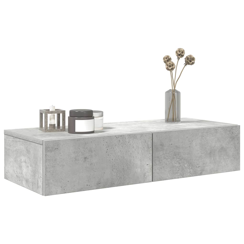 Vegghylle Betonggrå med skuffer 80x33x17 cm