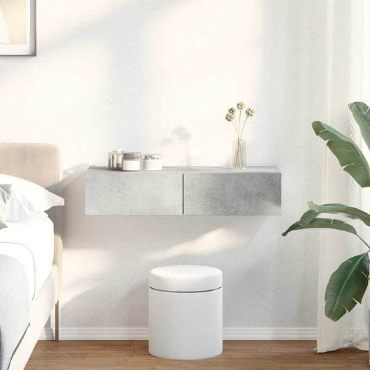 Vegghylle Betonggrå med skuffer 80x33x17 cm