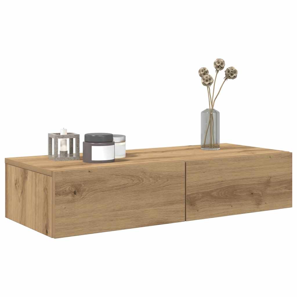 Vegghylle Artisan Eik med skuffer 80x33x17 cm