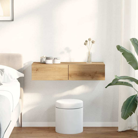 Vegghylle Artisan Eik med skuffer 80x33x17 cm