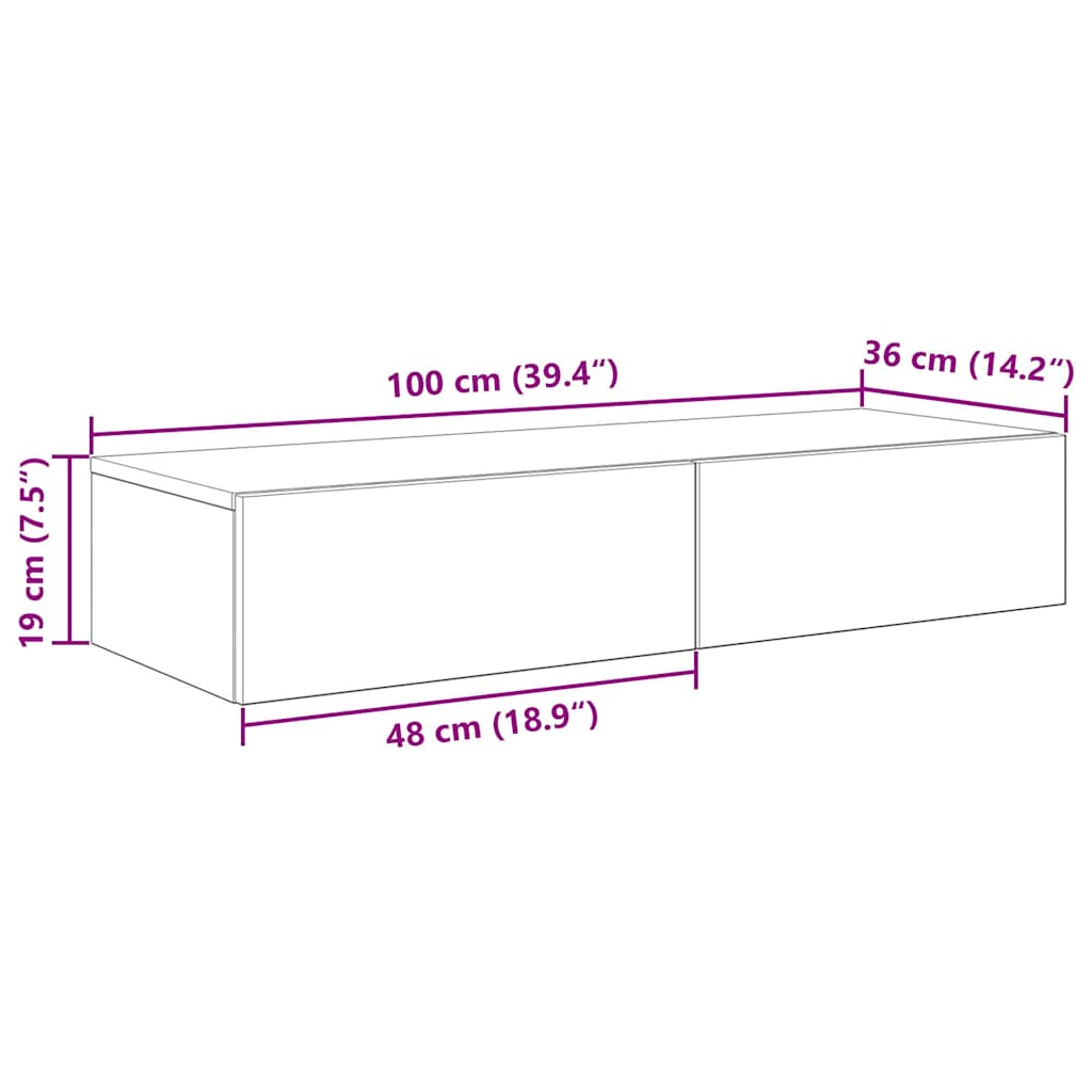 Vegghylle Gammelt Tre med skuffer 100x36x19 cm