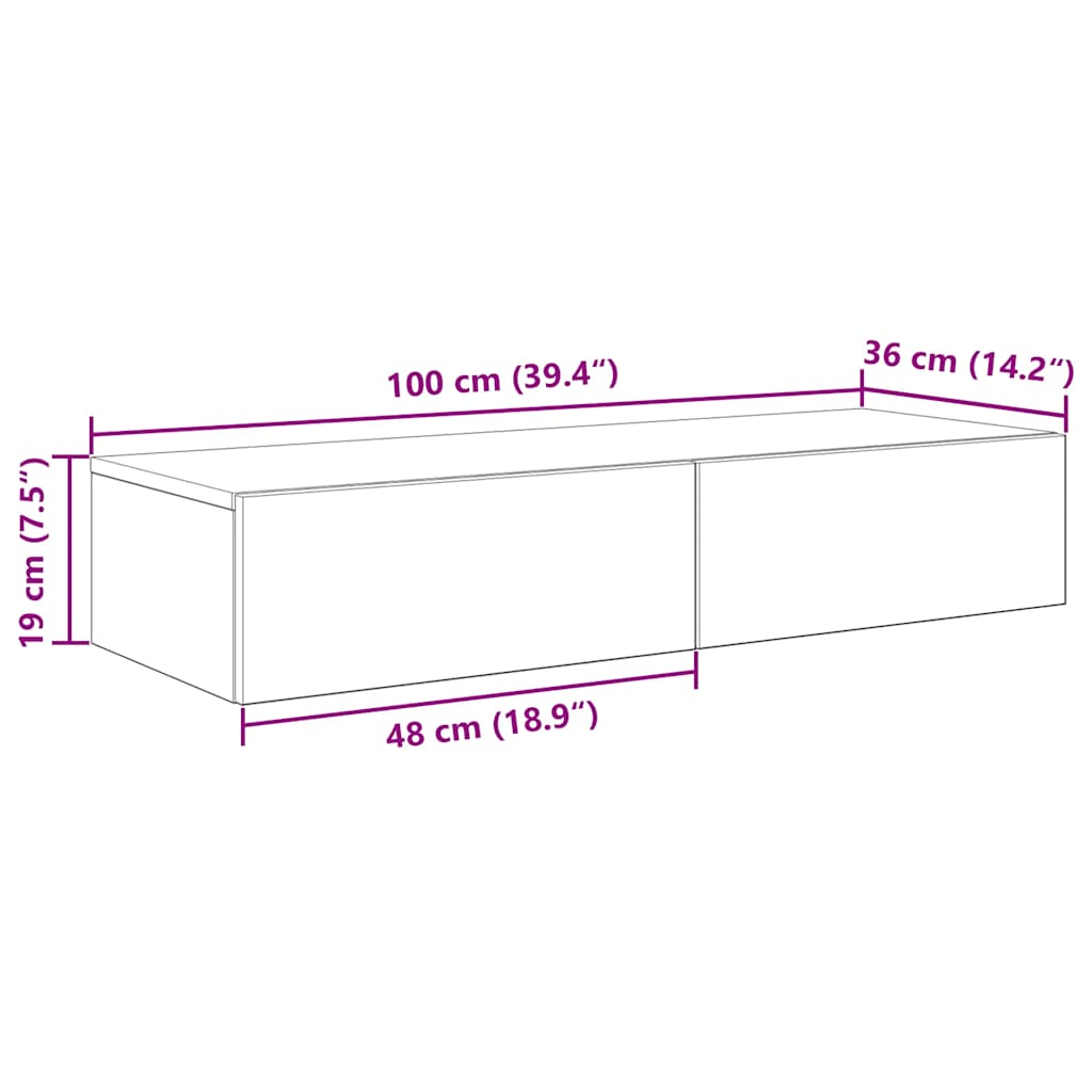 Vegghylle Artisan Eik med skuffer 100x36x19 cm