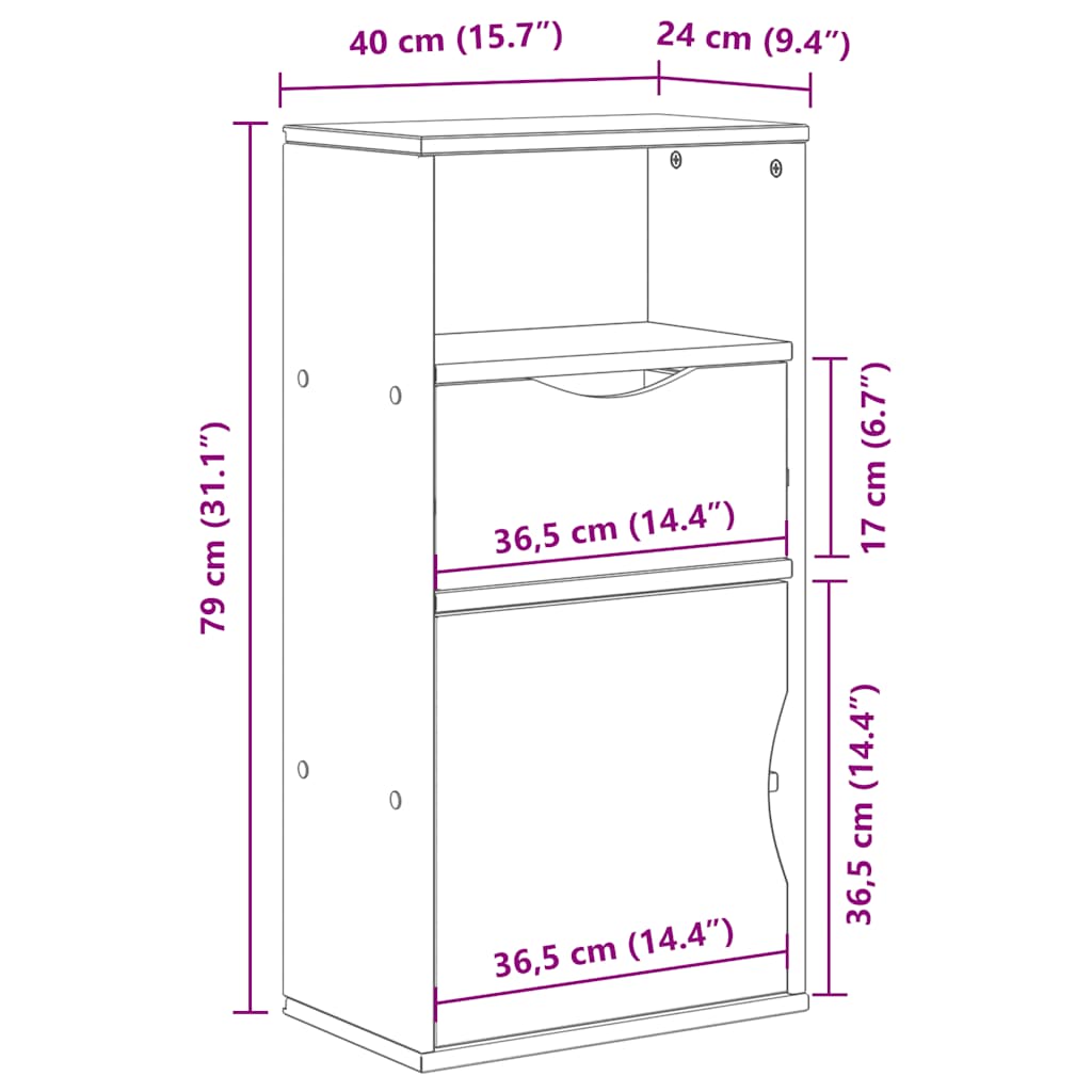 Skap hvit med skuff ODDA 40x24x79 cm heltre furu