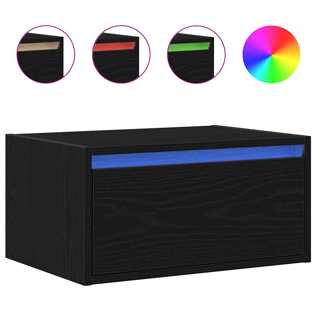 Nattbord Sengbord Svart Eik med LED-lys