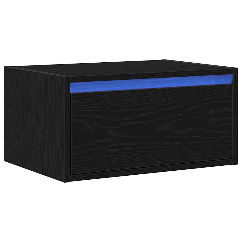 Nattbord Sengbord Svart Eik med LED-lys