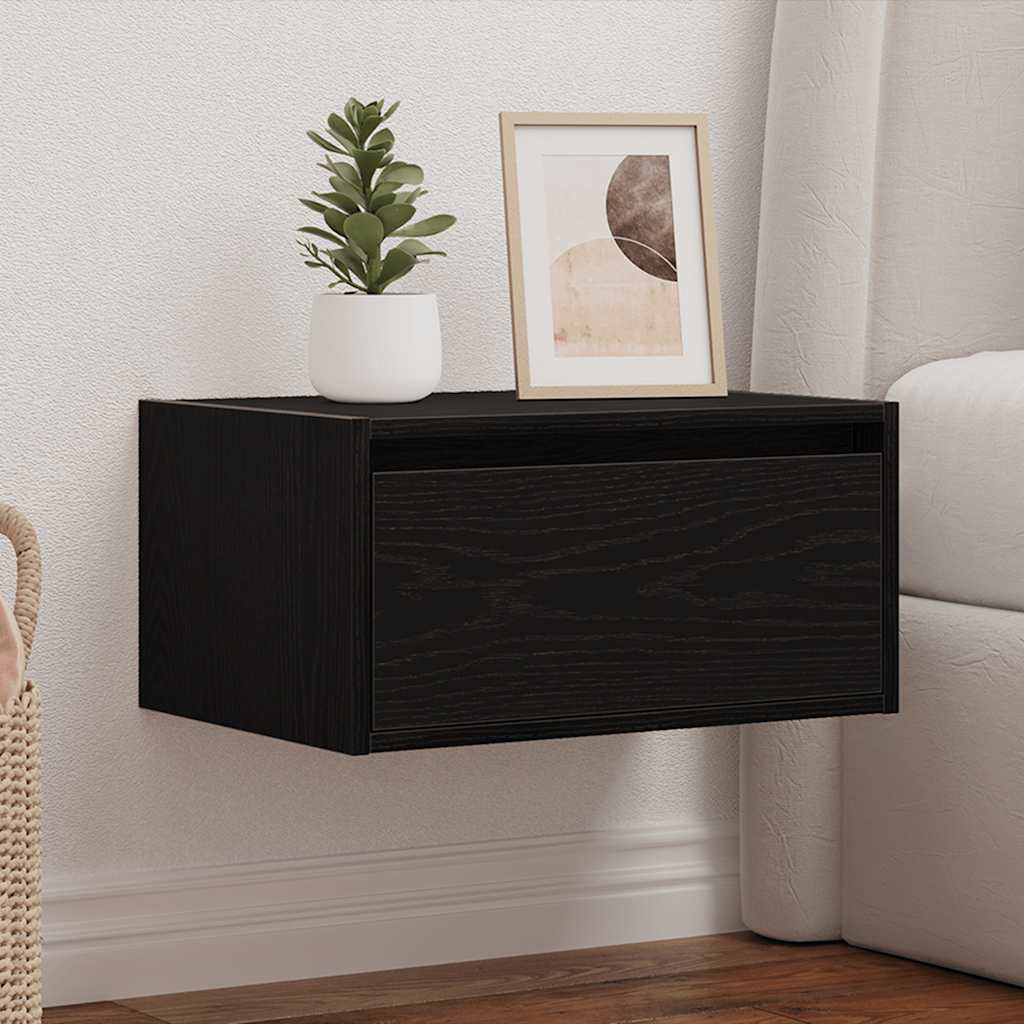 Nattbord Sengbord Svart Eik med LED-lys