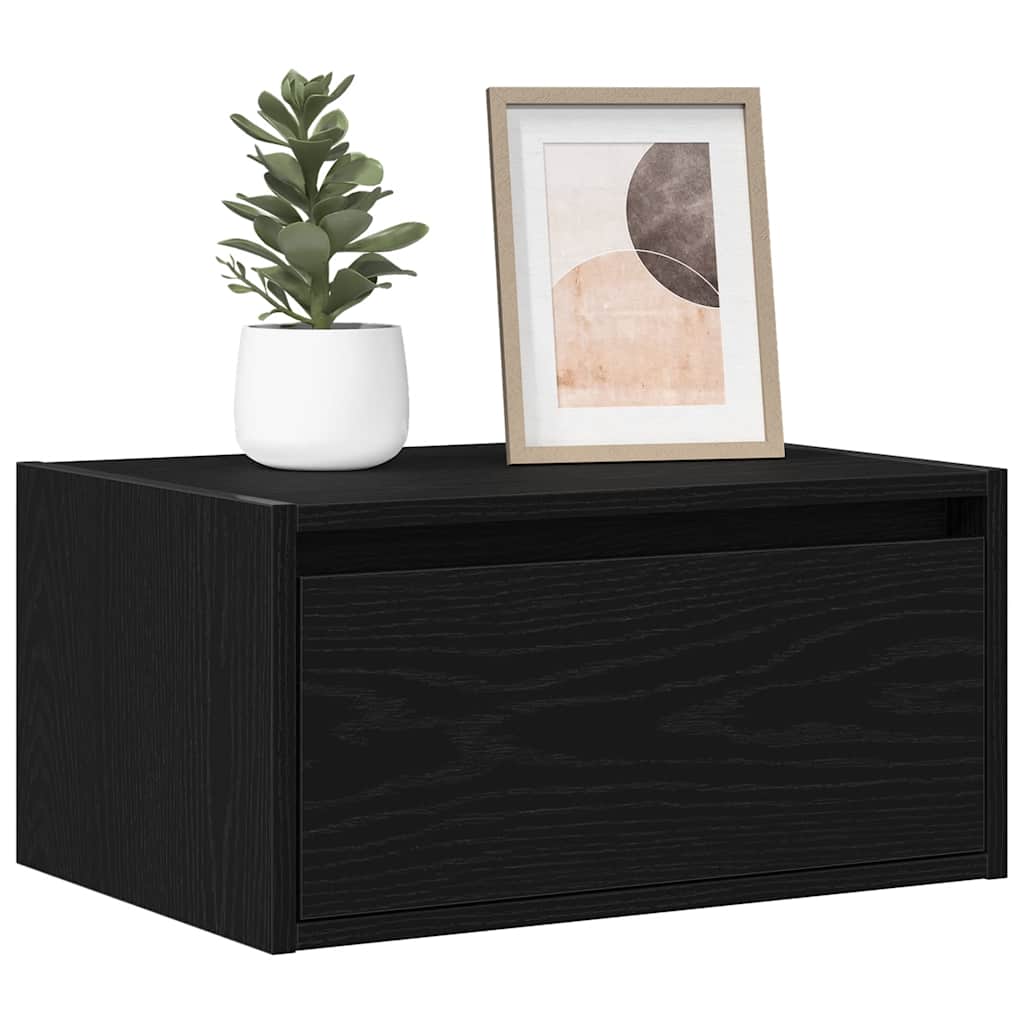 Nattbord Sengbord Svart Eik med LED-lys