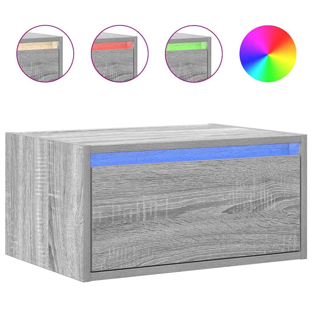 Nattbord Sengbord Sonoma Grå med LED-lys