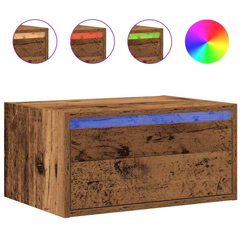 Nattbord Sengbord Gammelt Tre med LED-lys