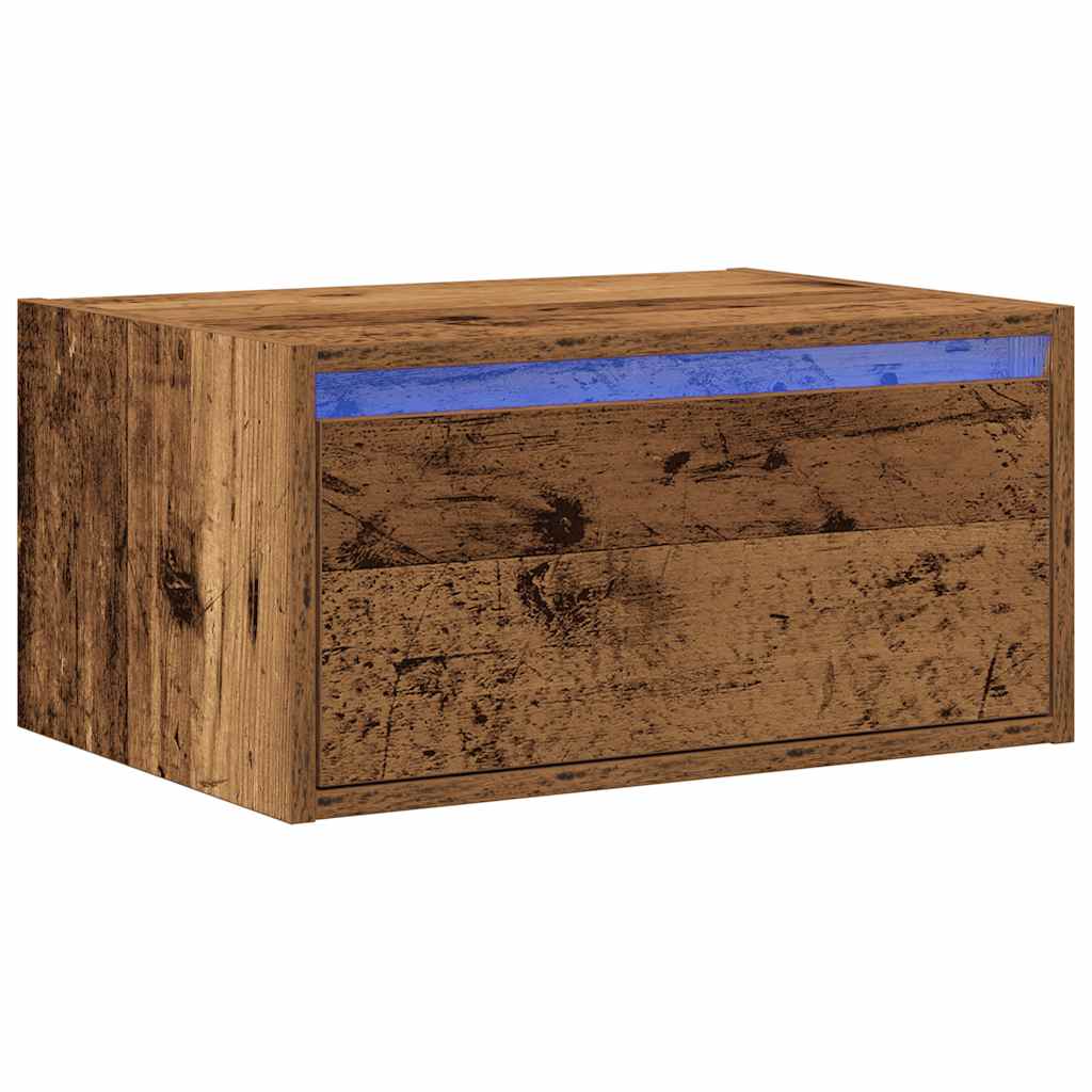 Nattbord Sengbord Gammelt Tre med LED-lys