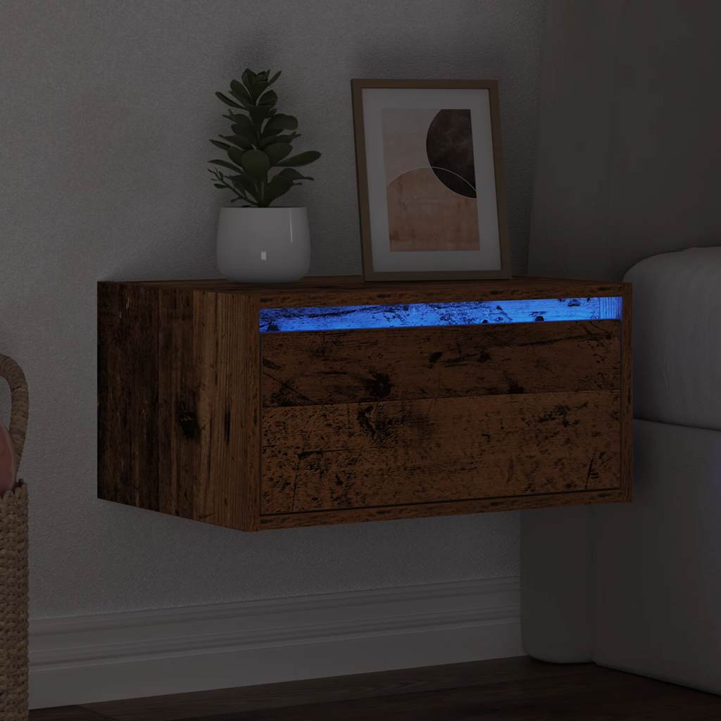 Nattbord Sengbord Gammelt Tre med LED-lys