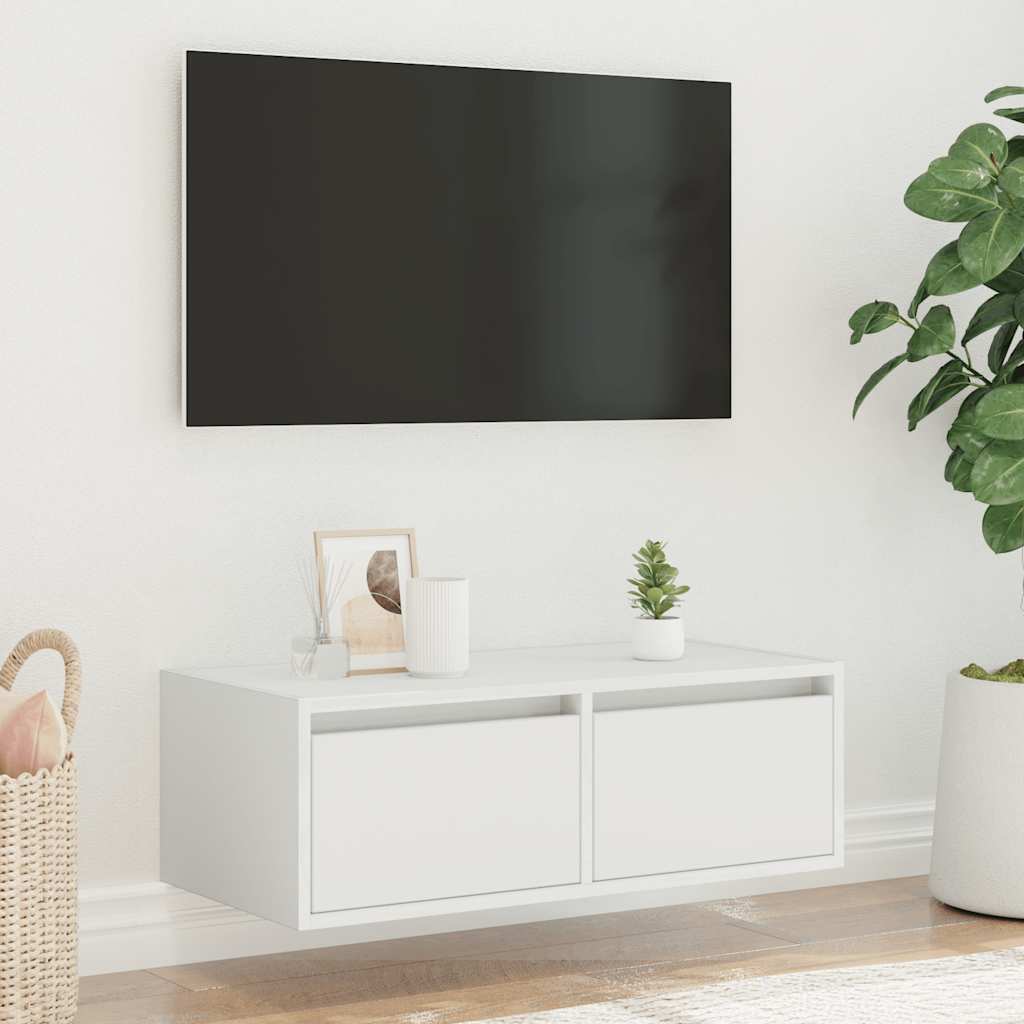 TV-Møbel Hvit Tv-benk med LED-lys 75x35,5x25 cm