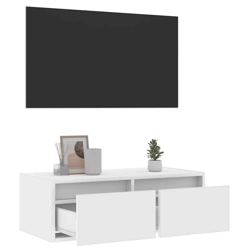 TV-Møbel Hvit Tv-benk med LED-lys 75x35,5x25 cm