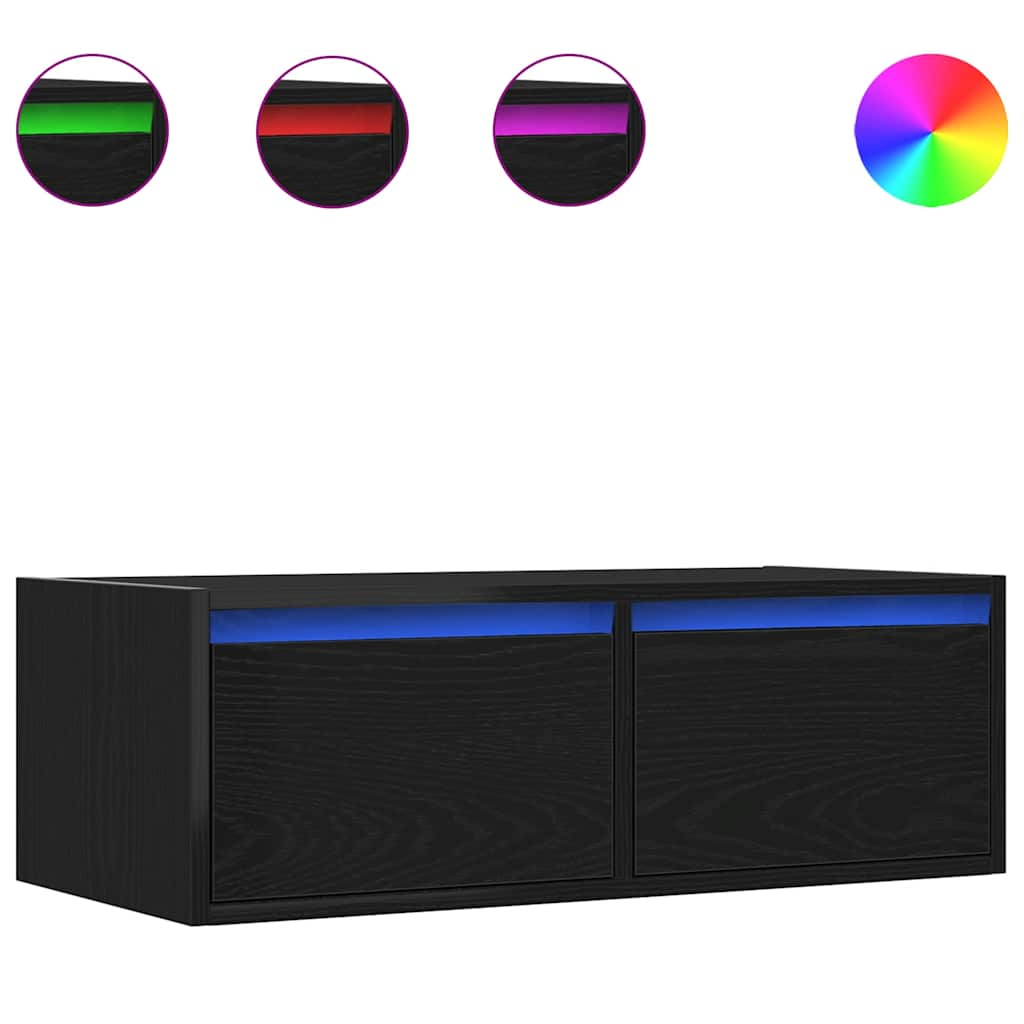 TV-Møbel Svart EikTV-benk med LED-lys 75x35,5x25 cm