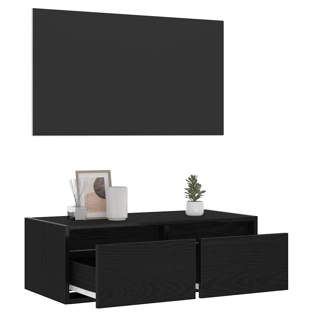 TV-Møbel Svart EikTV-benk med LED-lys 75x35,5x25 cm