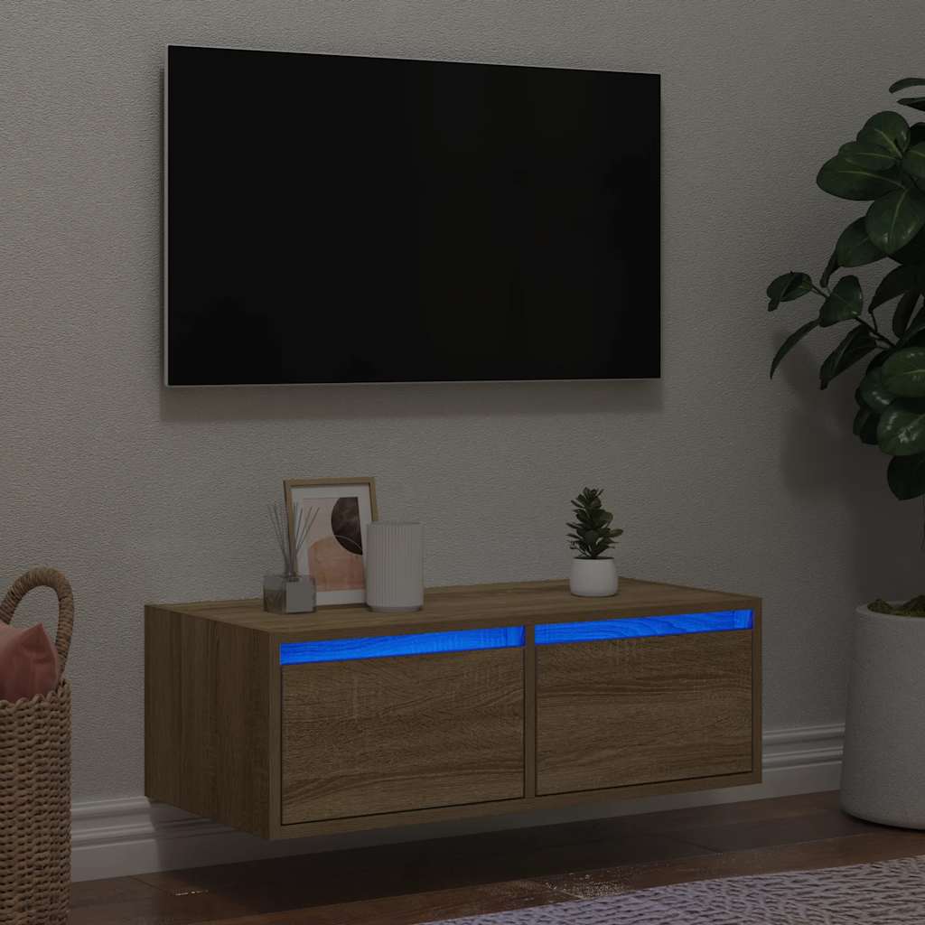 TV-Møbel Sonoma Eik Tv-benk med LED-lys 75x35,5x25 cm