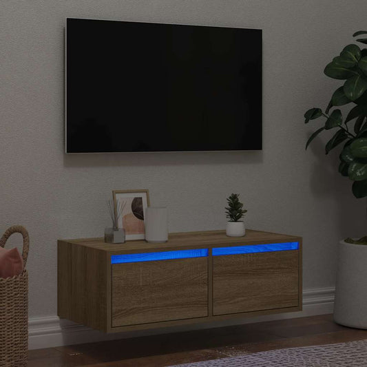 TV-Møbel Sonoma Eik Tv-benk med LED-lys 75x35,5x25 cm