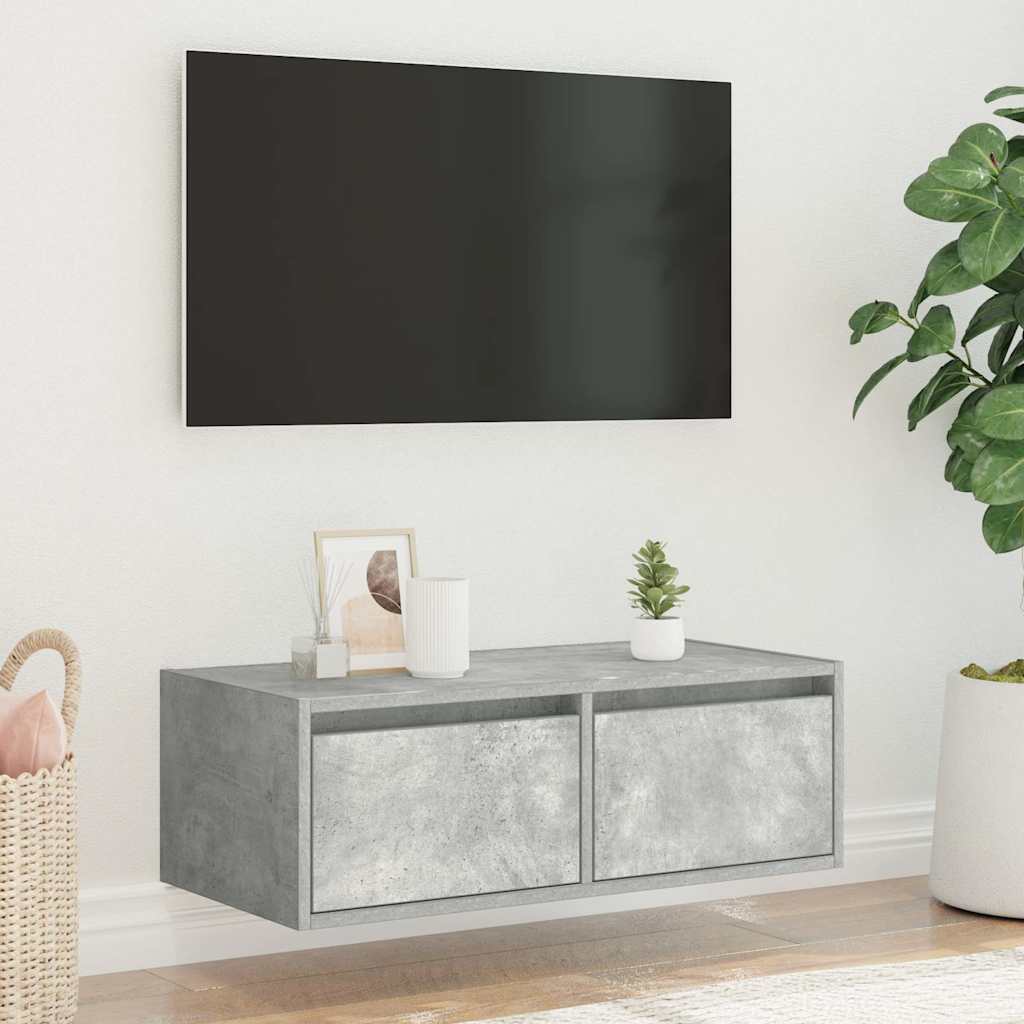 TV-Møbel Betonggrå Tv-benk med LED-lys 75x35,5x25 cm
