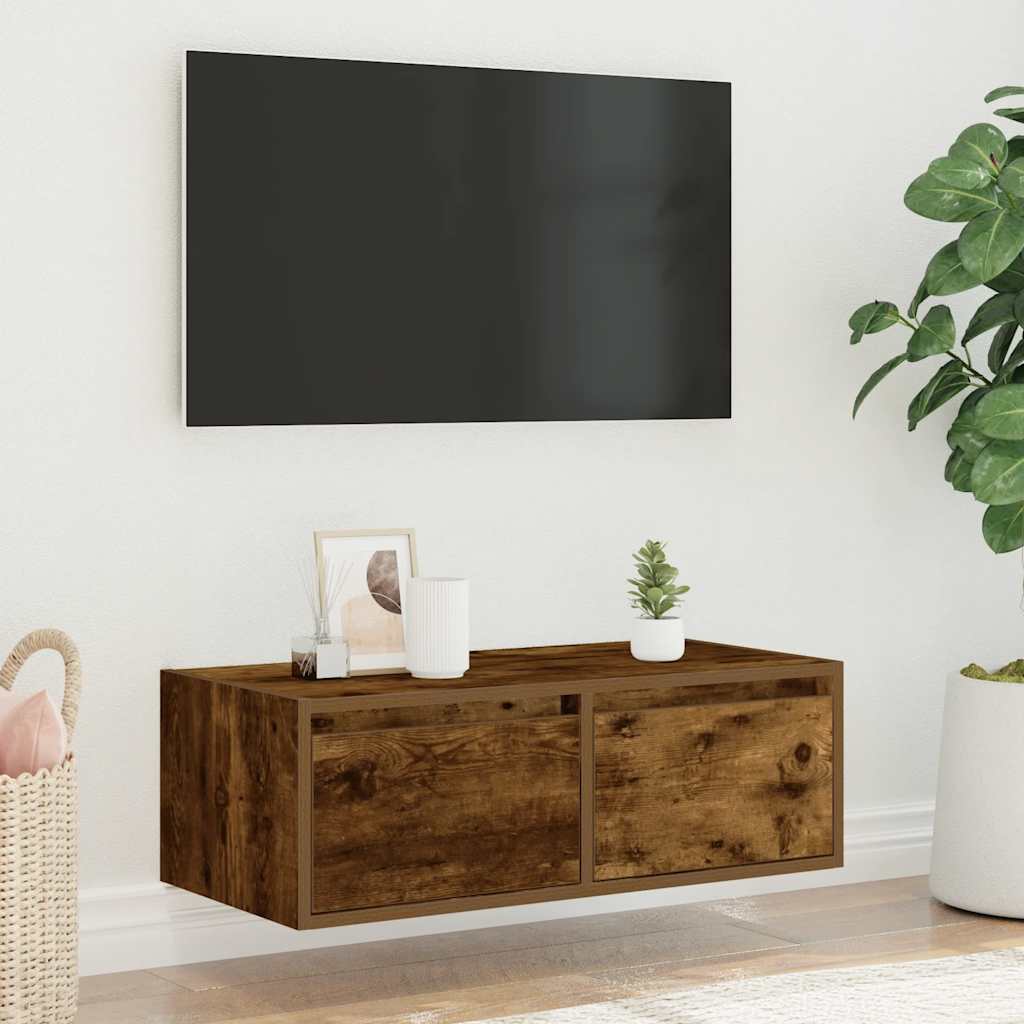 TV-Møbel Røkt EikTV-benk med LED-lys 75x35,5x25 cm