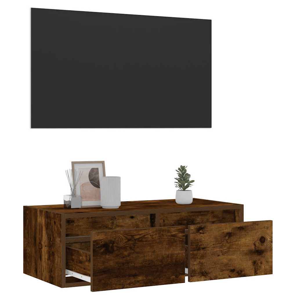 TV-Møbel Røkt EikTV-benk med LED-lys 75x35,5x25 cm