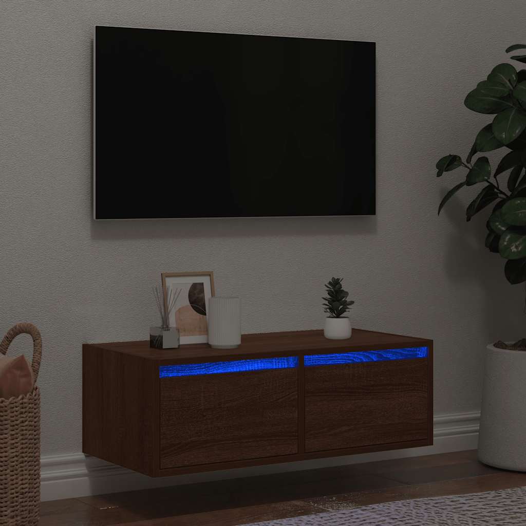 TV-Møbel Brun Eik TV-benk med LED-lys 75x35,5x25 cm