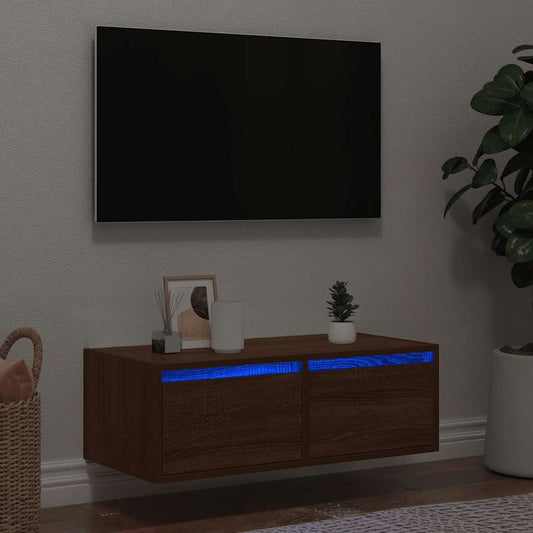 TV-Møbel Brun Eik TV-benk med LED-lys 75x35,5x25 cm
